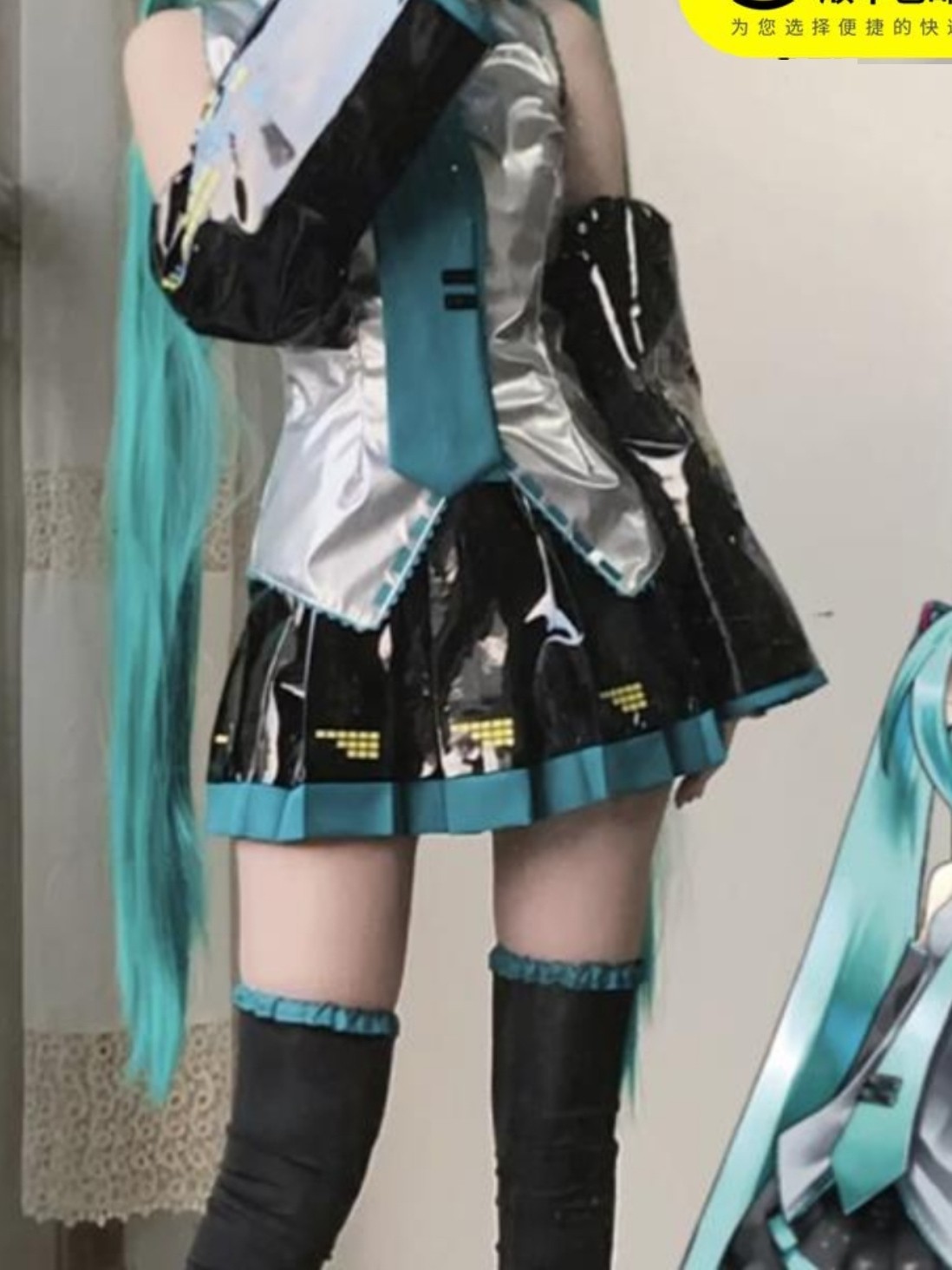 Хацунэ Мику парик cos костюм MIKU formula костюм японской девушки аниме серебро лакированная кожа JK женский косплей Изображение 1