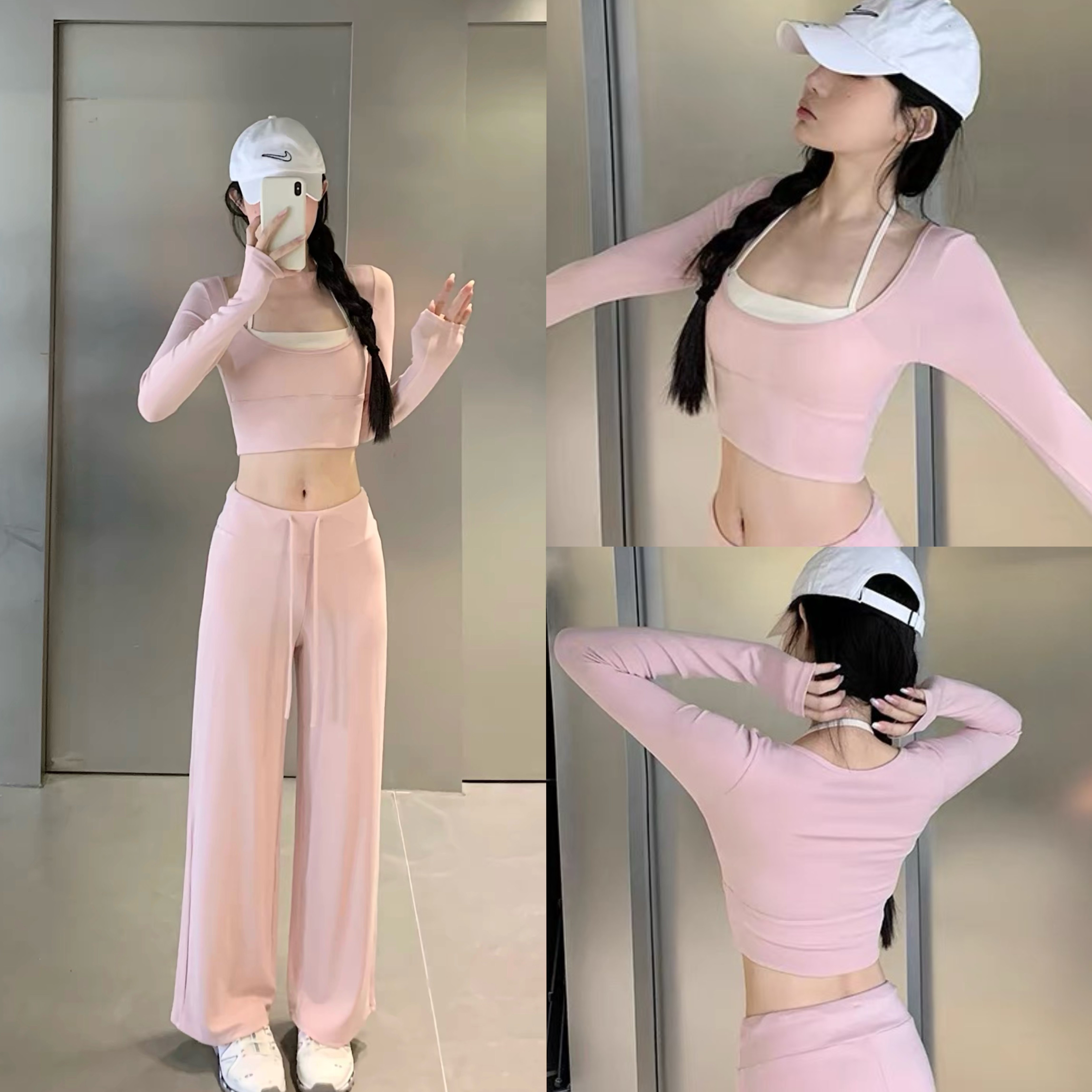 秋冬女带胸垫紧身长袖瑜伽T恤