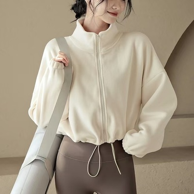瑜伽运动拉链宽松短款加绒外套