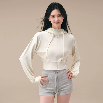 秋冬瑜伽服短款外套可调节帽绳