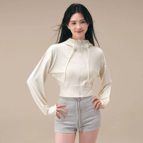 秋冬瑜伽服短款外套可调节帽绳