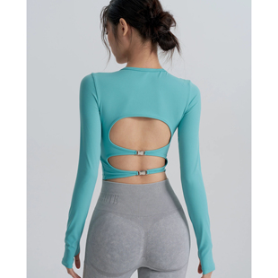 含胸垫紧身运动上衣女性感美背跑步健身服休闲户外训练瑜伽长袖新