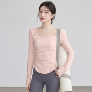 运动上衣一体杯垫长袖 普拉提跑步训练服 健身服T恤女瑜伽服新款