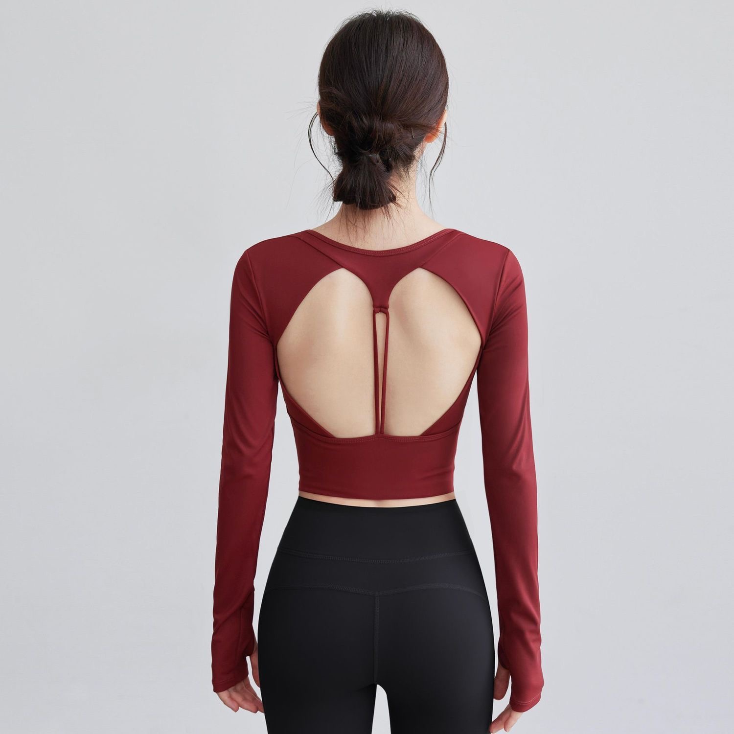 瑜伽服女秋季新款美背圆领长袖