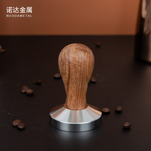 厂家供应不锈钢扁底黄花梨实木咖啡压粉器粉锤49/51/53/58mm