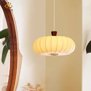 蚕丝法式中古vintage卧室南瓜灯奶油风书房餐厅南洋复古实木吊灯
