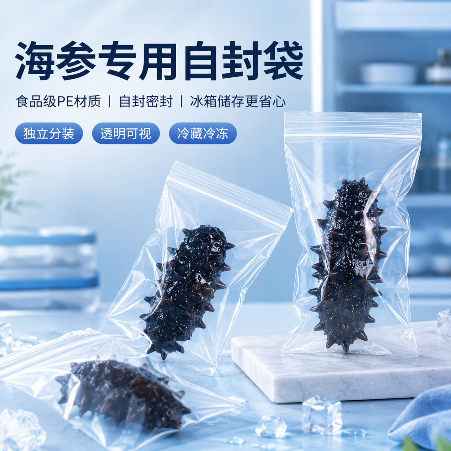 加厚透明PE海参自封袋食品级密封袋即食单个单只刺身分装保鲜袋