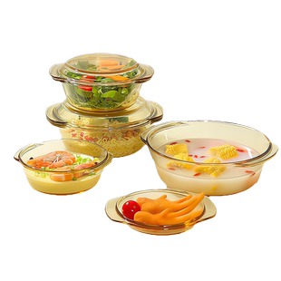 碗家用2025新款泡面碗盘子双耳防烫大号带盖可蒸耐高温玻璃汤碗