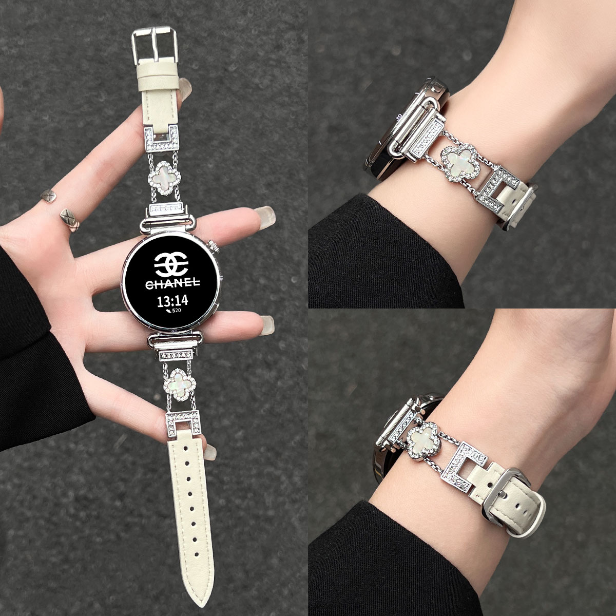 学长家新款创意四叶草间皮表带女