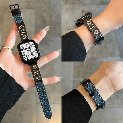 适用iwatchs10手表带新款金属applewatchs10苹果手表s9手表链s8牛仔se小众轻奢s7运动手环6系列5高级感创意女