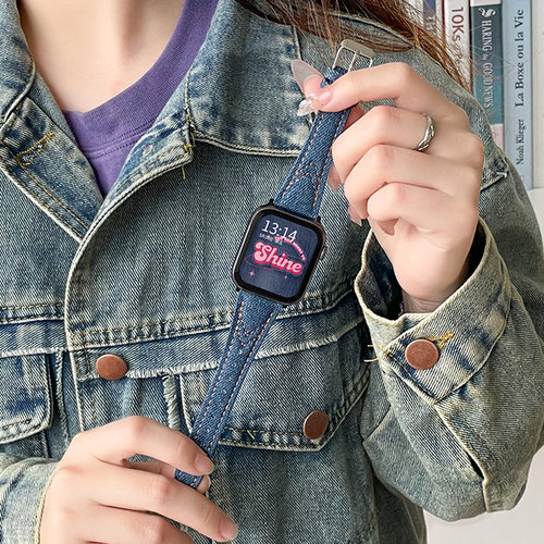 适用applewatch创意牛仔皮表带