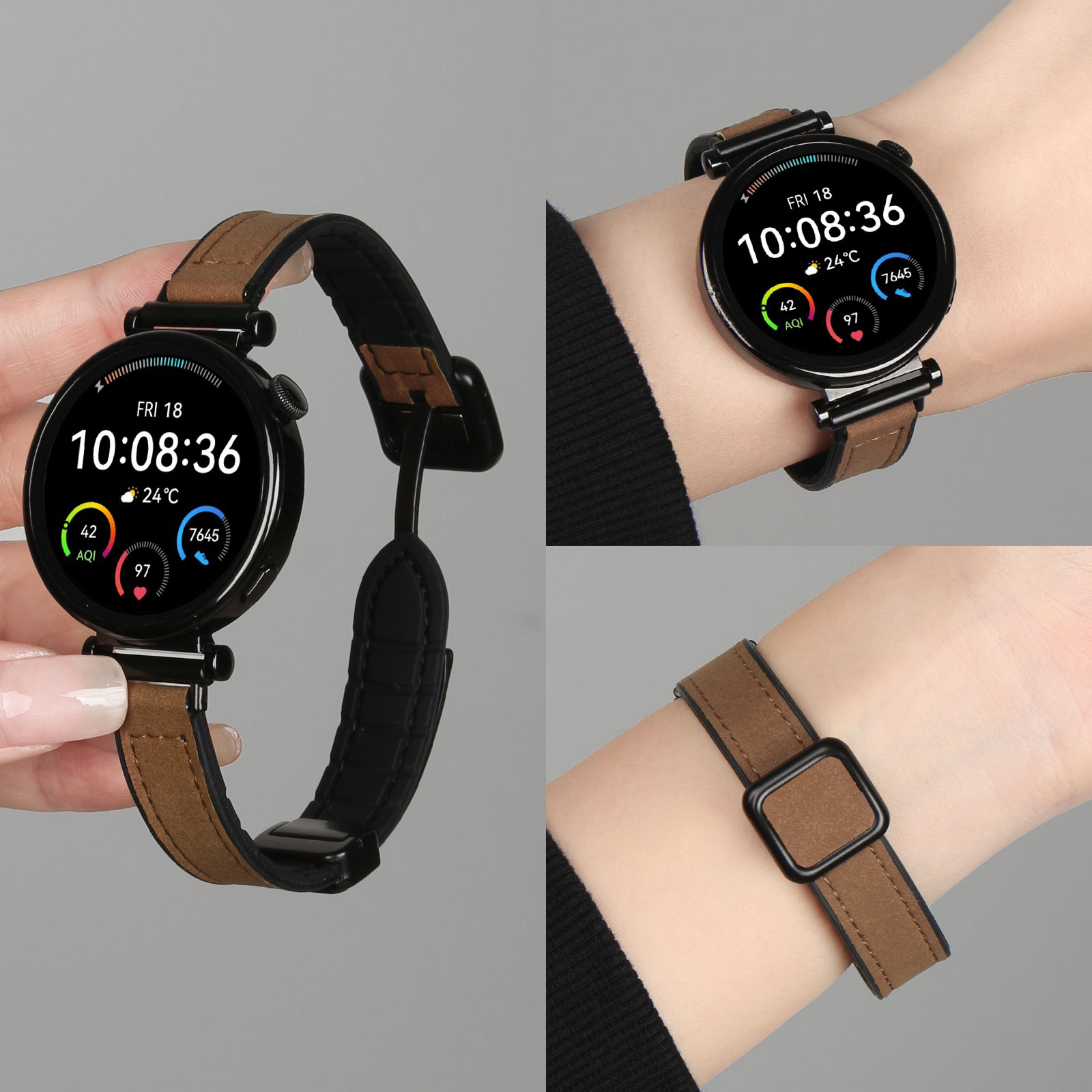 学长家创意疯马皮磁吸扣表带秋冬