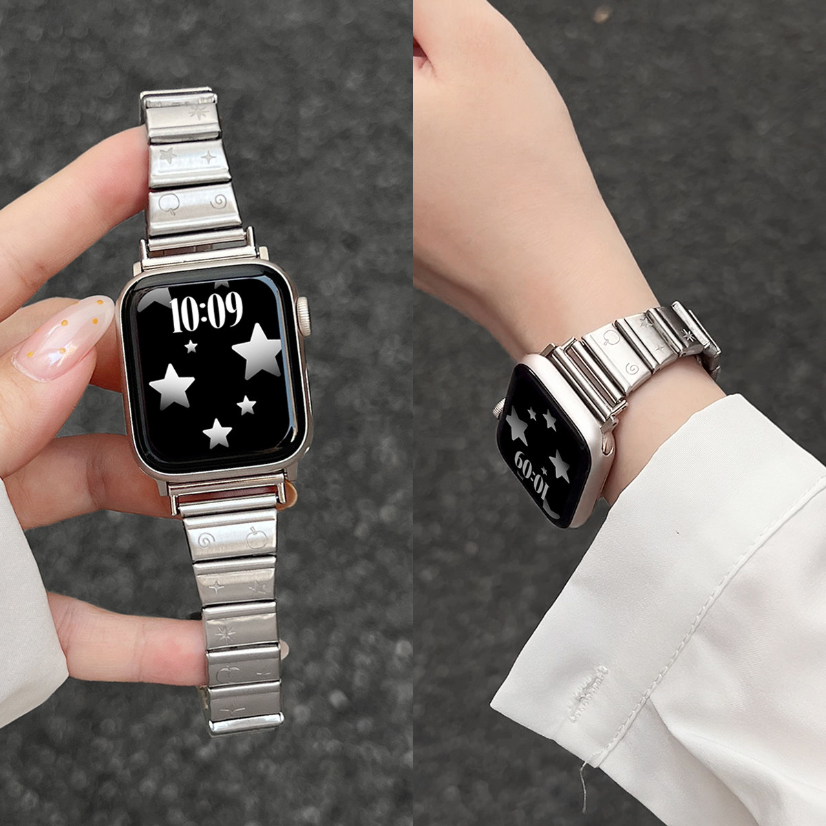 适用iwatchs11手表带韩系金属applewatchs10超好看苹果serise9新品手链8高级感女款7夏天系列6腕带老钱风女生