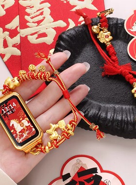 适用华为手环10手表带马年新款编绳9nfc版腕带高级感女生十冬季九手带智能运动八代高颜值band8专用女款红色