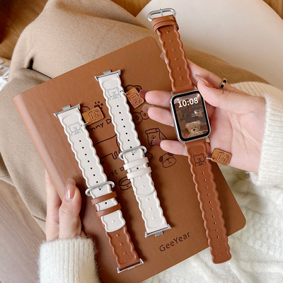 学长家波浪小熊饼干真皮表带女生