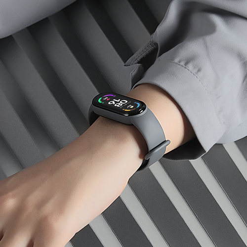 适用小米手环6/7腕带铂钢灰纯色3/4/5代nfc版表带男女生情侣款智能运动手环五六七代手腕带学长家官方旗舰店