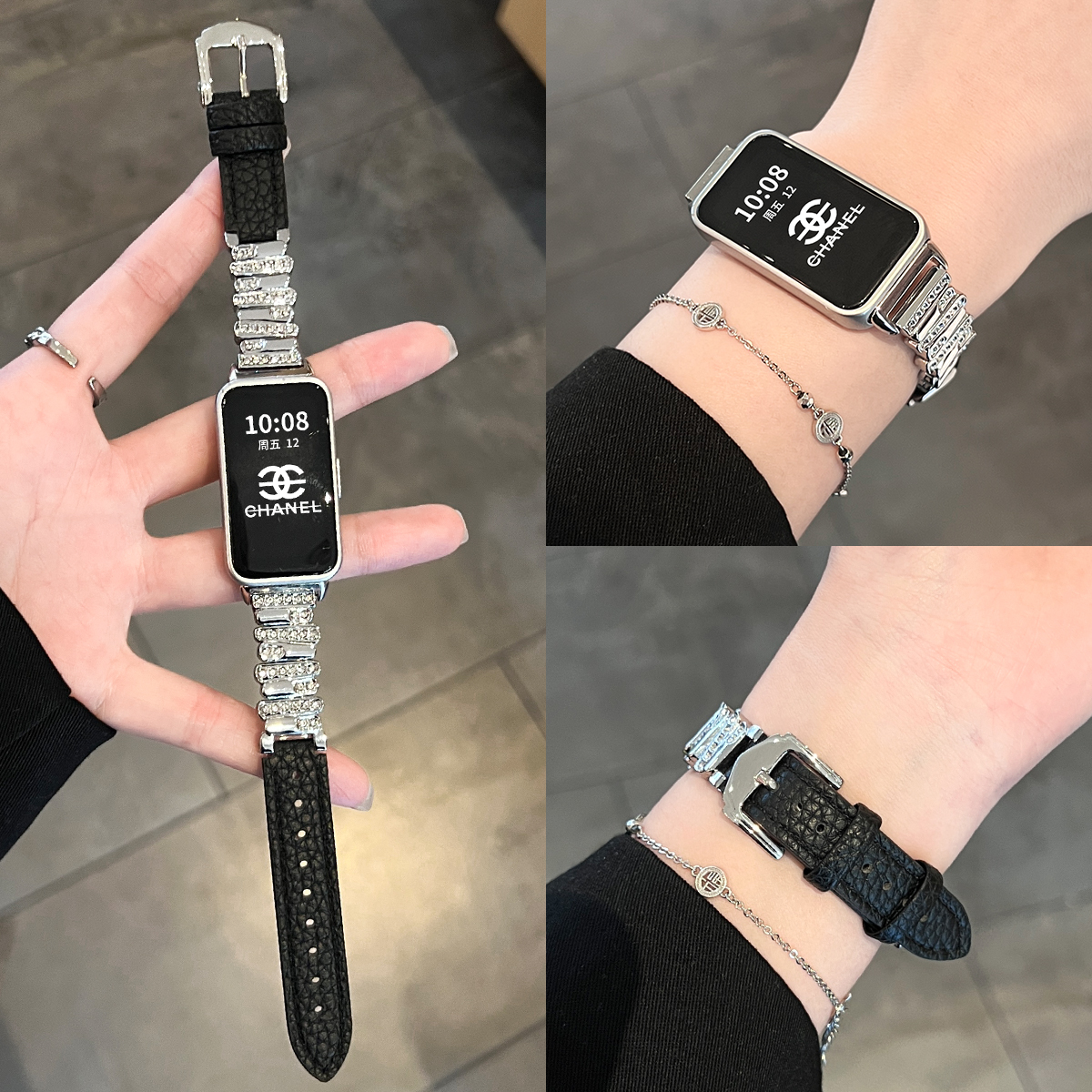 学长家创意镶钻不规则拼皮质表带