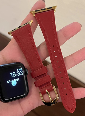 适用华为手表fit3手表带4真皮红色watchfit2腕表高级感watch fit1智能运动fitnew女款表链创意时尚女士夏天