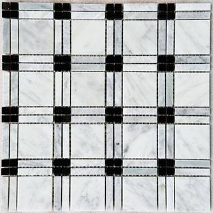 卡拉拉白大理石马赛克天然石材法式复古黑白花砖地砖淋浴背景墙砖