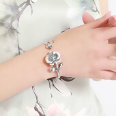 s925纯银荷花荷叶复古民族风手镯女士银镯子古风国潮精致手环饰品