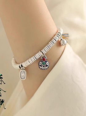 新中式吞金兽盘缠手链绳女款925纯银好运招财小众设计手串送礼物
