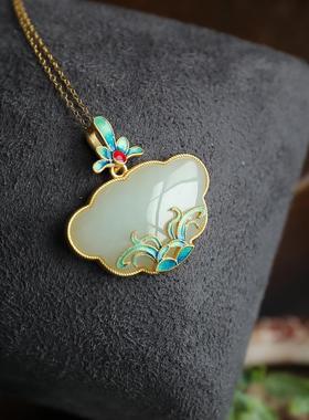 和田玉项链女纯银中国风项链