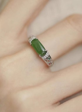 925银复古新中式宫廷碧绿马鞍戒指环花丝镂空开口调节气质高级感