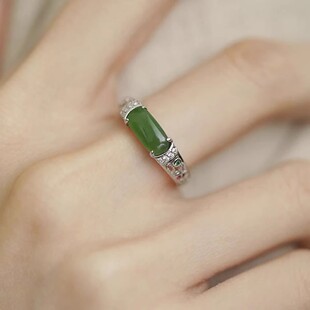 925银复古新中式宫廷碧绿马鞍戒指环花丝镂空开口调节气质高级感