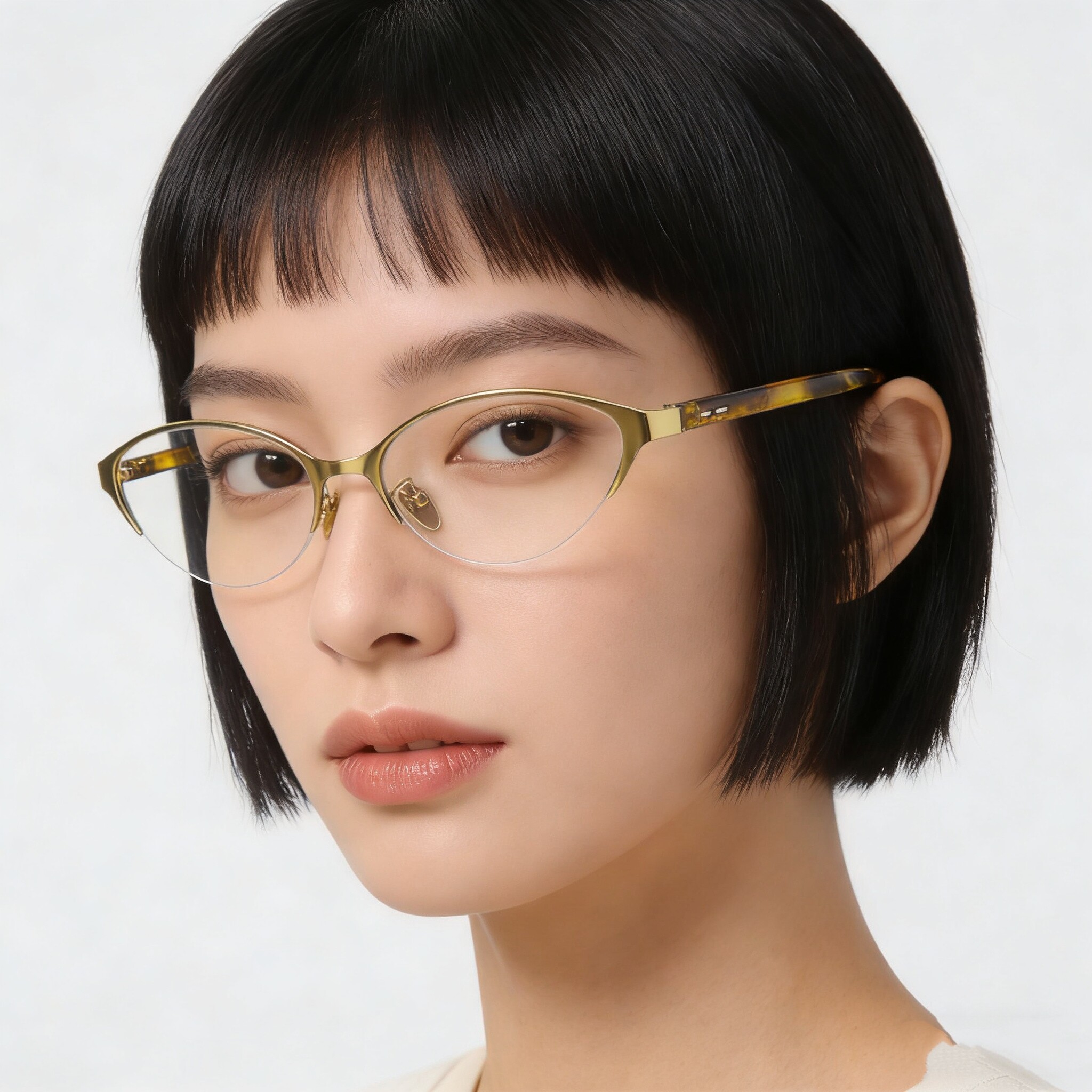 复古文艺猫眼半框平光眼镜防蓝光可配近视职场学生金属眼镜框架