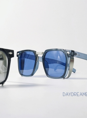 方形层次拼接设计蓝色墨镜UV400防紫外线可配近视复古黑框眼镜框
