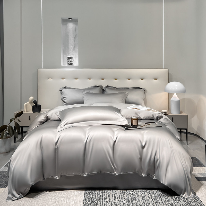 夏季莱赛尔天丝床上四件套灰被套欧式床单床笠轻奢高级感冰丝床品