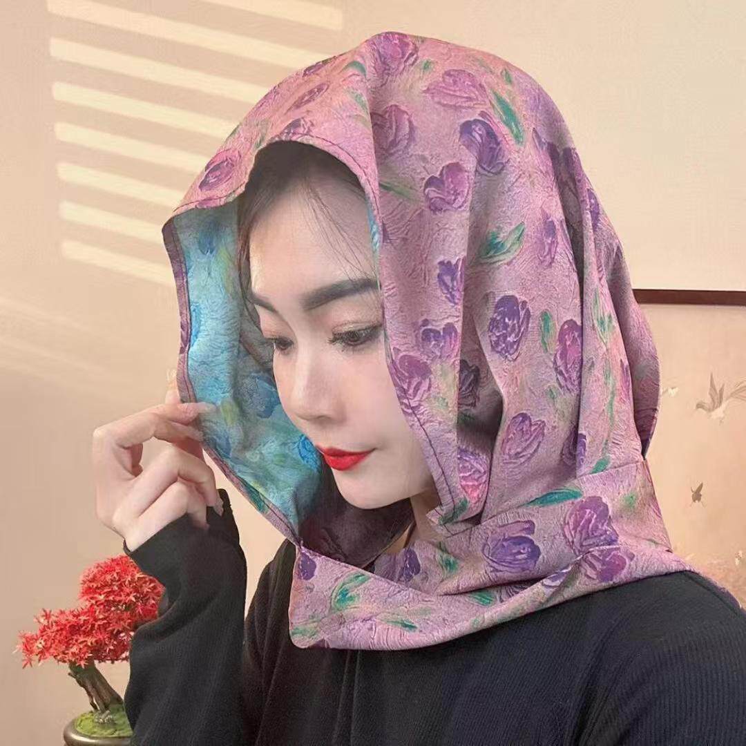 女士防晒丝巾帽双面包头头巾帽
