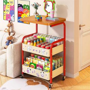 中式 置物架可移动桌子推车客厅沙发边几桌卧室零食储物书架床头柜