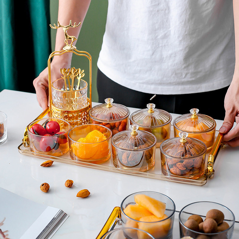 轻奢玻璃分格果盘高颜值坚果点心酒吧小吃碟精致茶几零食摆放盘子