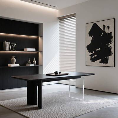 宋式美学黑胡桃白蜡木新款泡茶桌高端定制亚克力设计师同款茶台