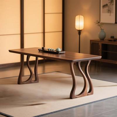 新中式北美黑胡桃木茶桌椅组合家用实木茶台办公室高端书法桌定制