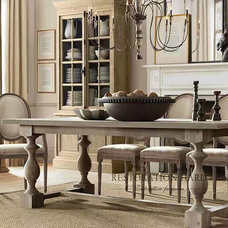 美式乡村全实木复古餐桌家用客厅长方形饭桌做旧桌子会议办公长桌