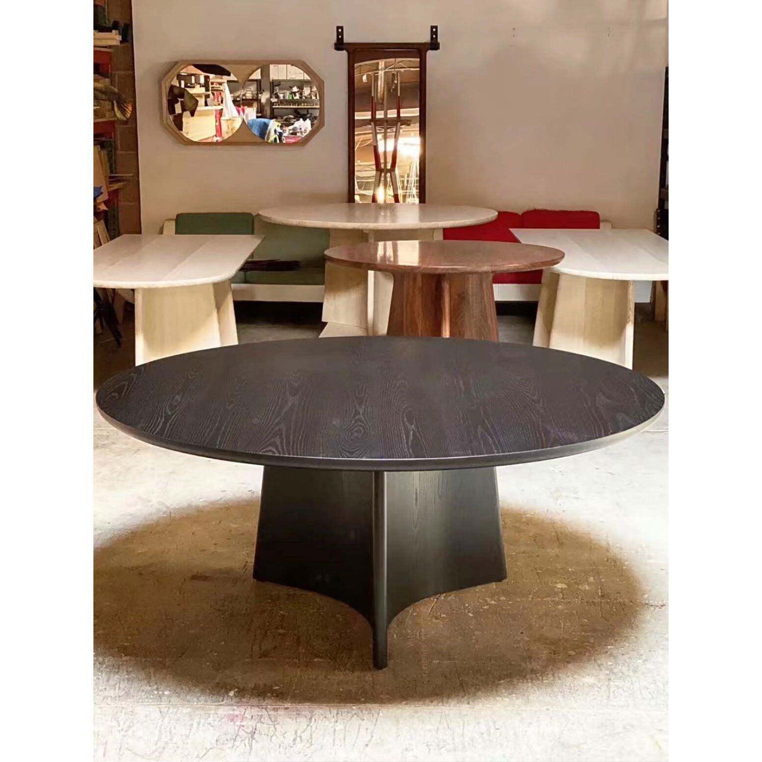 法式复古圆形实木餐厅餐桌 简约别墅现代会议桌洽谈桌家用大圆桌