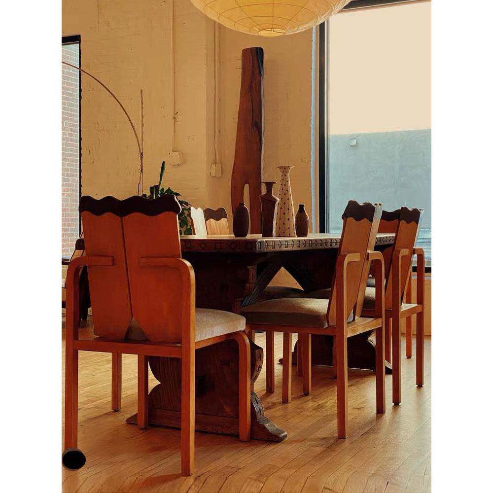 中古实木艺术靠背椅子 设计师异形书房椅卧室复古雪糕椅创意餐椅