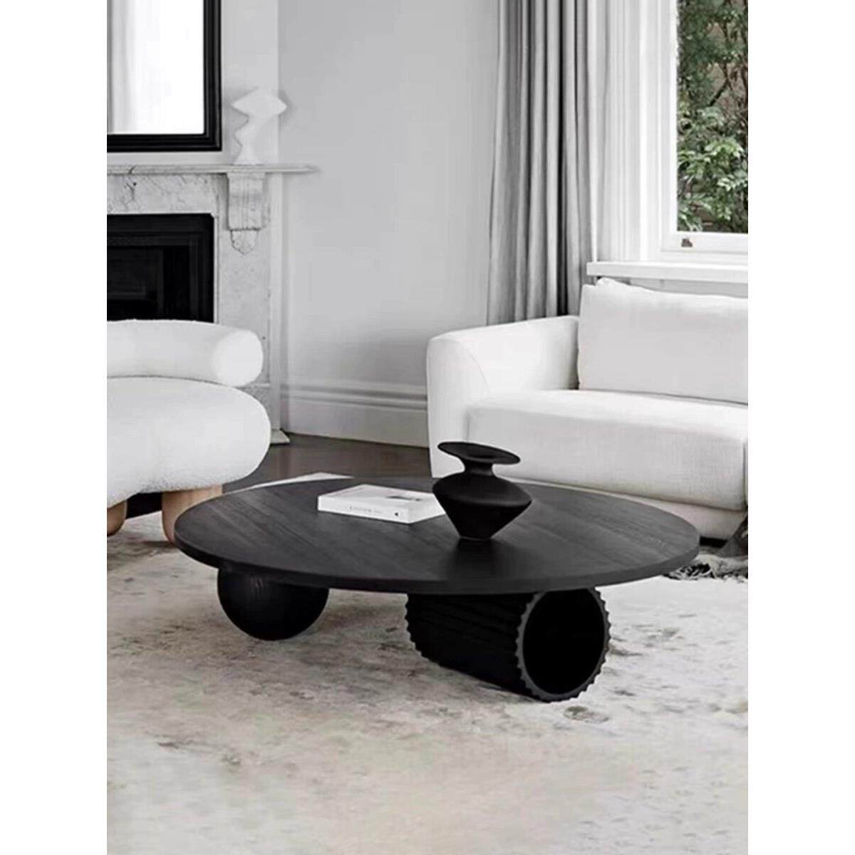 复古简约实木茶几客厅小户型样板间圆形茶桌异形创意侘寂风咖啡桌