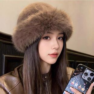 蒙古帽子冬季百搭渔夫帽仿皮毛绒加厚保暖护耳毛毛时尚新款女生秋