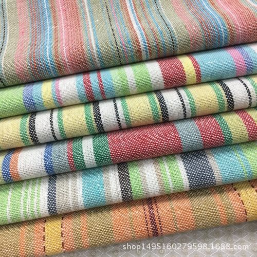 现货供应多色彩条纹亚麻 麻棉 麻布 混纺 棉麻色织布料