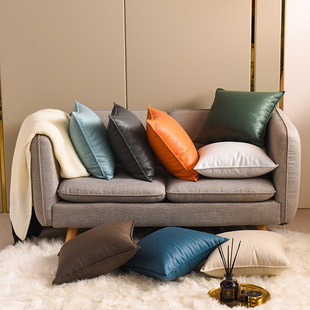 科技布抱枕轻奢客厅沙发高档靠枕套现代靠腰枕橙色免洗靠被北欧