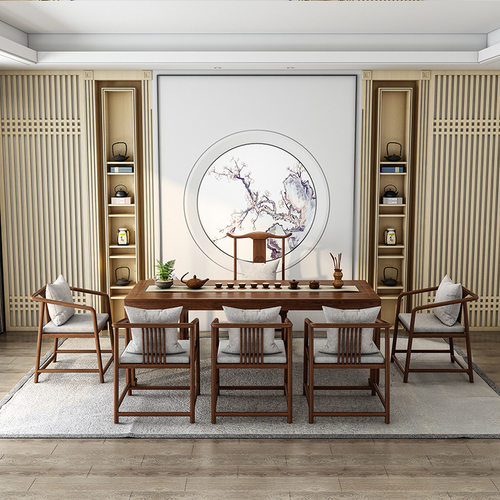 新中式实木大板休闲洽谈泡茶台办公会客茶几茶桌茶楼禅意桌椅