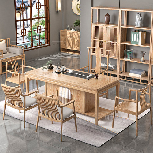 #茶桌椅组合白蜡木新中式禅意实木茶台简约泡茶桌茶室办公室接待