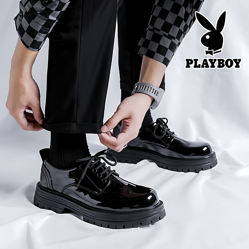 花花公子男鞋新款秋冬商务大头正装真皮休闲鞋英伦风软底黑色皮鞋