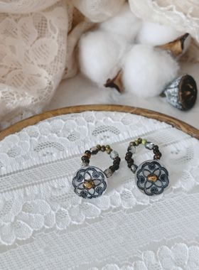 弥亦「似锦」原创复古纽扣天然马氏贝贝壳扣毕加索米珠小众指环