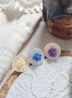 弥亦「结绮」天然贝壳纽扣钩针米珠戒指小众饰品