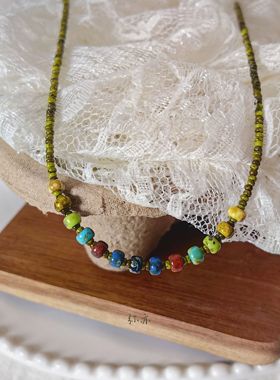 弥亦「七色串」原创设计毕加索系列复古串珠项链手工极细锁骨链