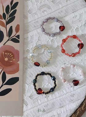 弥亦「点心派对」原创设计捷克珠米珠戒指多巴胺小众串珠弹力指环